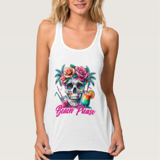 Beach Please Tropical Skull Plus Size T-Shirt タンクトップ