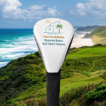 Beach Real Estate Company Custom Coastal Realtor ゴルフヘッドカバー<br><div class="desc">This cute tropical real estate company golf head cover features a modern blue beach house with a cool coastal palm tree and island sun. Customize this marketing item with your agent and realty business name for a realtor who works along the coast.</div>