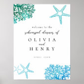 Beach Rehearsal Dinner Starfish Welcome Sign ポスター (正面)