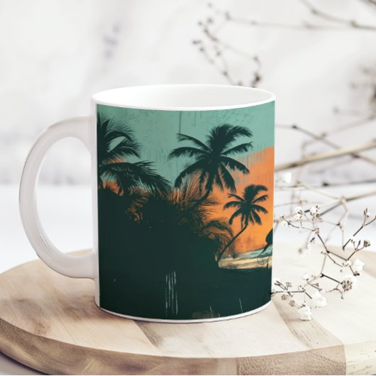 Beach Retro Surfing Sunset Add Name コーヒーマグカップ
