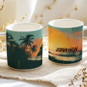 Beach Retro Surfing Sunset Add Name コーヒーマグカップ