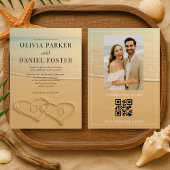 Beach Sand Hearts Tropical Photo QR Code Wedding 招待状
