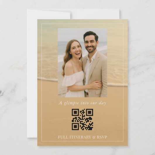 Beach Sand Hearts Tropical Photo QR Code Wedding  招待状 (裏面)