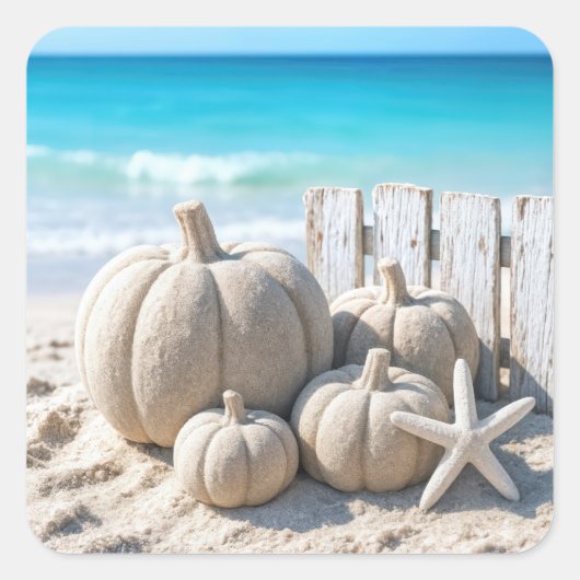 Beach Sand Pumpkins and Starfish スクエアシール (正面)