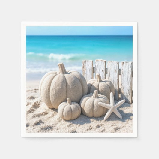 Beach Sand Pumpkins and Starfish スタンダードカクテルナプキン (正面)