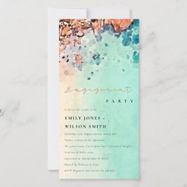 BEACH SAND ROCK WATERCOLOR ENGAGEMENT INVITE サンキューカード