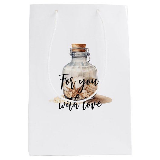 Beach Sand Starfish Bottle ミディアムペーパーバッグ (正面)