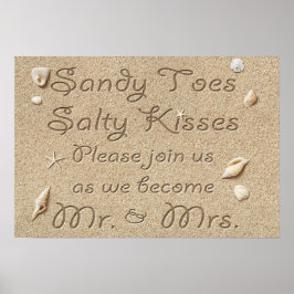 Beach Sandy Toes Salty Kisses Mr & Mrs Poster ポスター