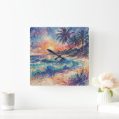 Beach Scribbles - Line Art Style Landscape スクエア壁時計 (ホーム)