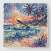 Beach Scribbles - Line Art Style Landscape スクエア壁時計 (正面)