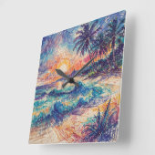 Beach Scribbles - Line Art Style Landscape スクエア壁時計 (傾斜)