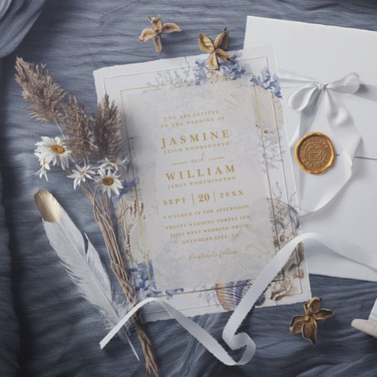 Beach Sea Shells Elegant Modern QR Code Wedding 招待状