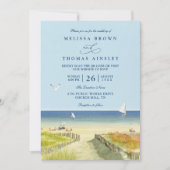Beach Sea Tropical Sandy Elegant QR Code Wedding 招待状 (正面)