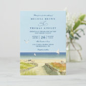 Beach Sea Tropical Sandy Elegant QR Code Wedding 招待状 (スタンド正面)
