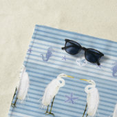 Beach Sea Turtle Seahorse Egret Blue Personalized ビーチタオル (インサイチュ)