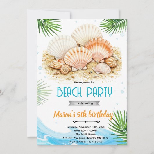 Beach seashell theme invitation 招待状 (正面)