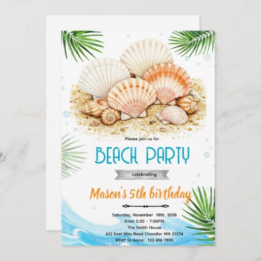 Beach seashell theme invitation 招待状 (正面/裏面)