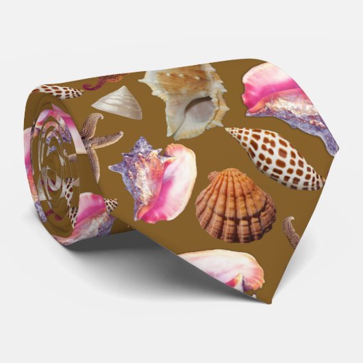 Beach Shells Sea Creatures Pattern ネクタイ (ロール)
