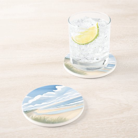 Beach Shore Walk | Coastal Ocean Watercolor コースター (側面)