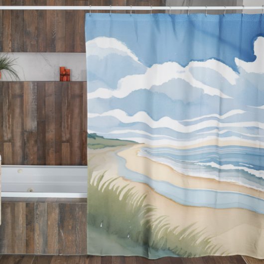 Beach Shore Walk | Coastal Ocean Watercolor シャワーカーテン