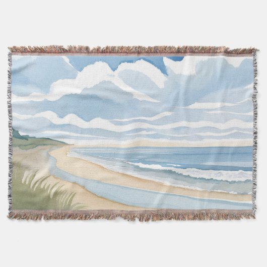 Beach Shore Walk | Coastal Ocean Watercolor スローブランケット (正面)