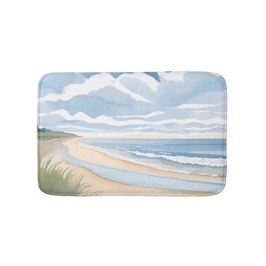Beach Shore Walk | Coastal Ocean Watercolor バスマット (正面)