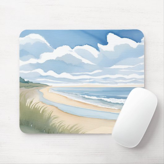 Beach Shore Walk | Coastal Ocean Watercolor マウスパッド (マウス)