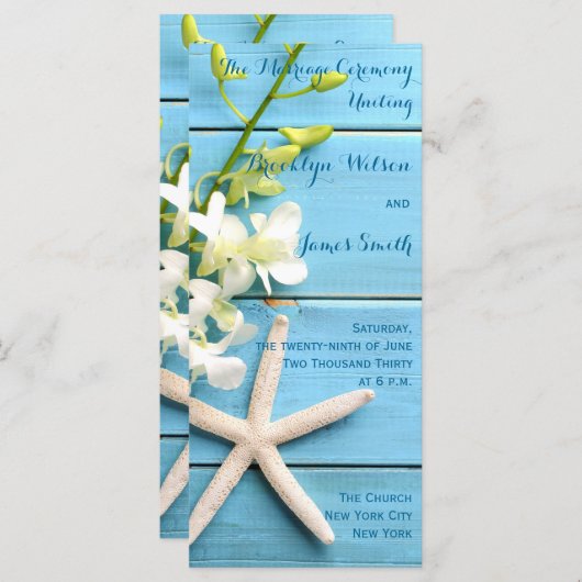 Beach Starfish Wedding Programs with Orchid Floral プログラム (正面/裏面)