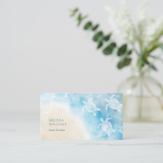 Beach Style White Turtles Scan QR Code 名刺 (スタンド正面)