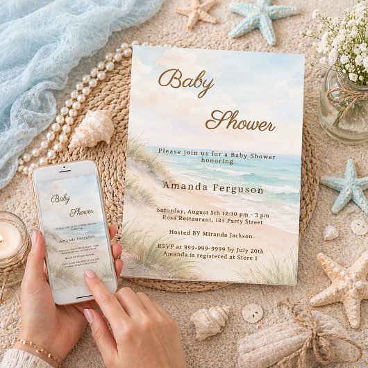 Beach summer coastal Baby Shower 招待状