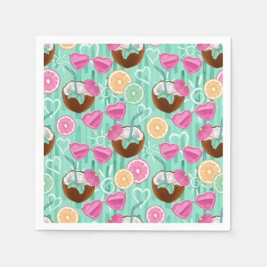 Beach Summer Pattern  スタンダードカクテルナプキン (正面)