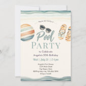 Beach Summer Pool Party Birthday  招待状 (正面)