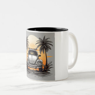 "Beach Sunset Beetle Mug - Coastal Vintage Car Lo ツートーンマグカップ