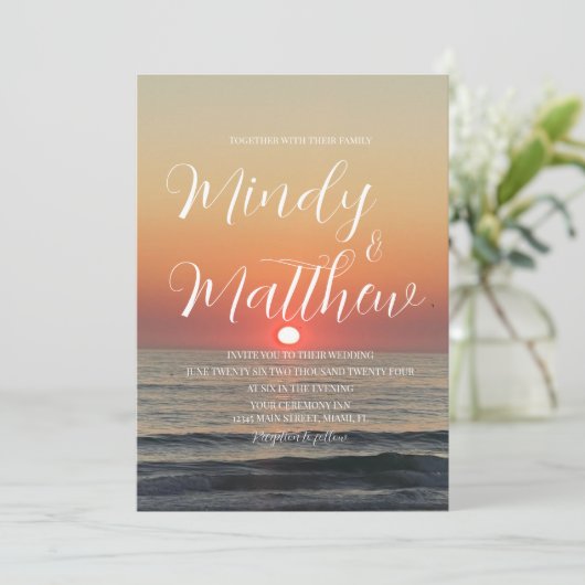 Beach Sunset Destination Wedding Invitation 招待状 (スタンド正面)