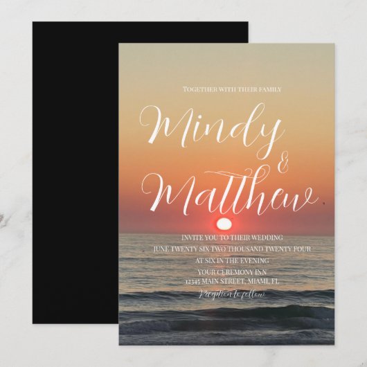 Beach Sunset Destination Wedding Invitation 招待状 (正面/裏面)