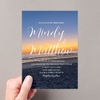 Beach Sunset Down Destination Blue Wedding アクリル招待状