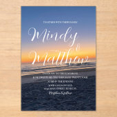 Beach Sunset Down Destination Blue Wedding アクリル招待状 (正面)