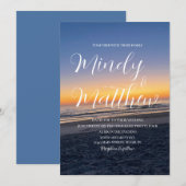 Beach Sunset Down Destination Blue Wedding 招待状 (正面/裏面)