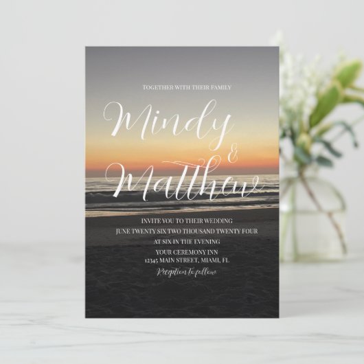 Beach Sunset Down Destination Wedding Invitation 招待状 (スタンド正面)