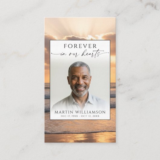 Beach Sunset Forever Hearts Photo Prayer Card 名刺 (正面)