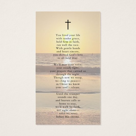 Beach Sunset Forever Hearts Sympathy Prayer Card (裏面)