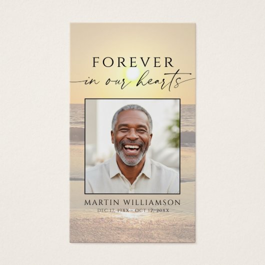 Beach Sunset Forever Hearts Sympathy Prayer Card (正面)
