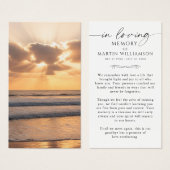 Beach Sunset Funeral Memorial Sympathy Prayer Card (正面&裏面)