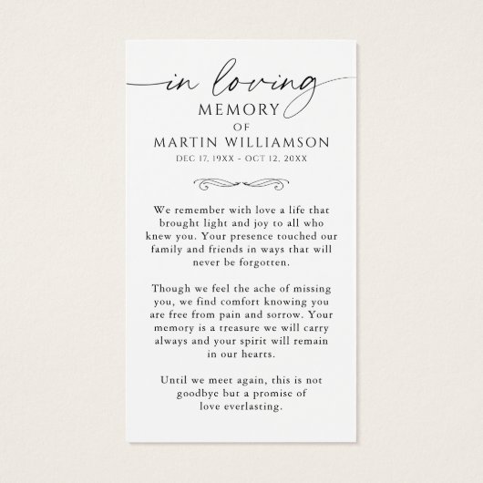 Beach Sunset Funeral Memorial Sympathy Prayer Card (裏面)