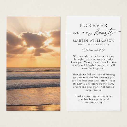 Beach Sunset Memorial Sympathy Funeral Prayer Card (正面&裏面)