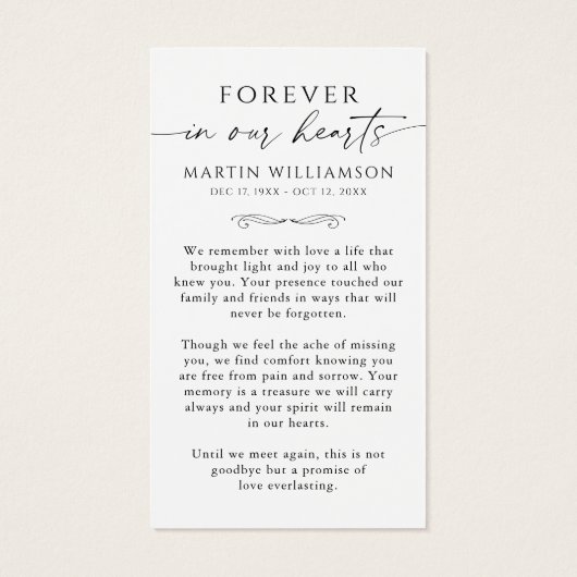 Beach Sunset Memorial Sympathy Funeral Prayer Card (裏面)