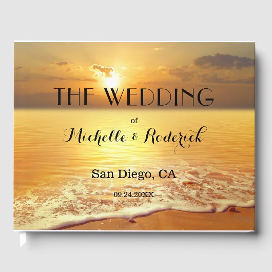 Beach Sunset Personalized Photo Wedding Guest Book ゲストブック (正面)
