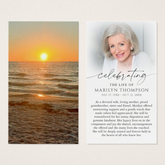 Beach Sunset Photo Celebration of Life Prayer Card (正面&裏面)
