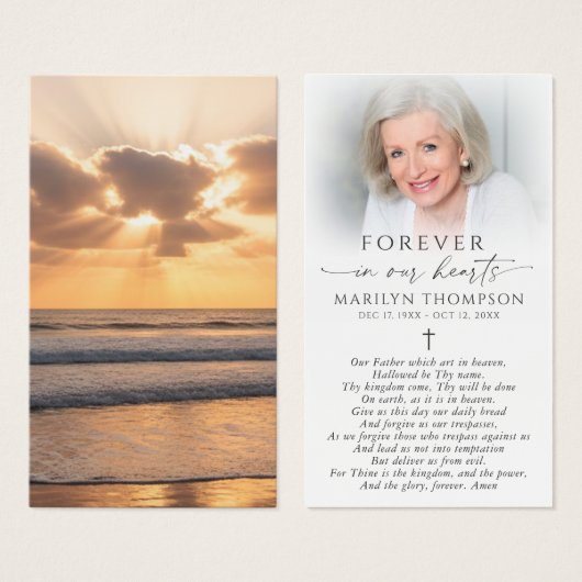 Beach Sunset Photo Cross Funeral Prayer Card (正面&裏面)