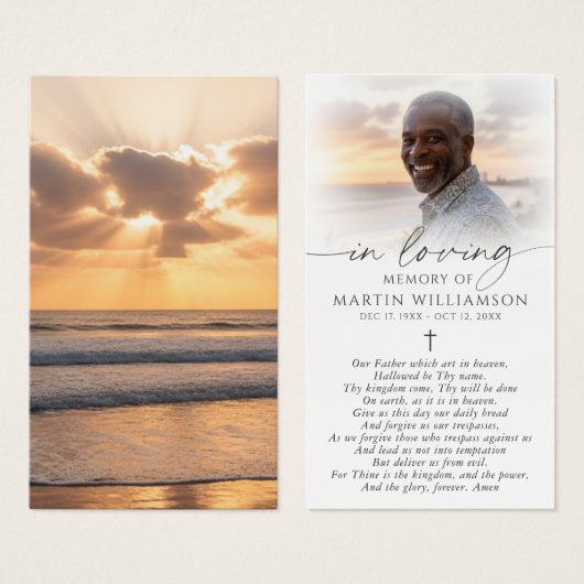 Beach Sunset Photo Cross Prayer Card (正面&裏面)